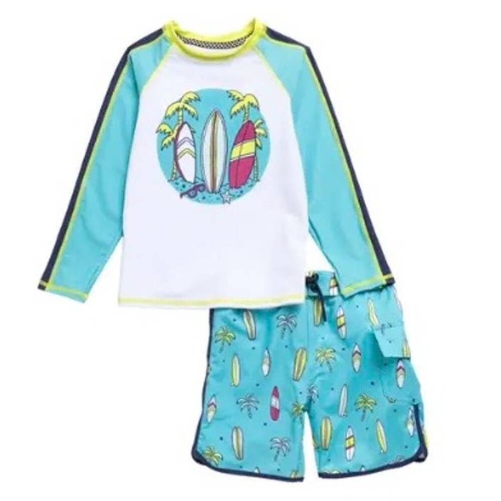 NWT Sovereign Code Boys Joy Ride Boards & Palms Top & Bottom Rash Guard Set (4)